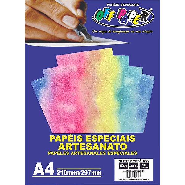 PAPEL GLITTER METALICO ARCO-IRIS A4 250G 10 FLS