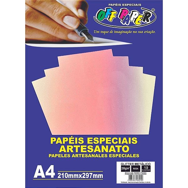 PAPEL GLITTER METALICO ROSA A4 250G 10 FLS