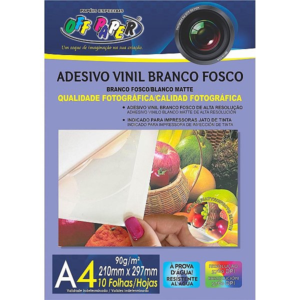 Adesivo Vinil Fosco Branco A4 90G 10 Fls