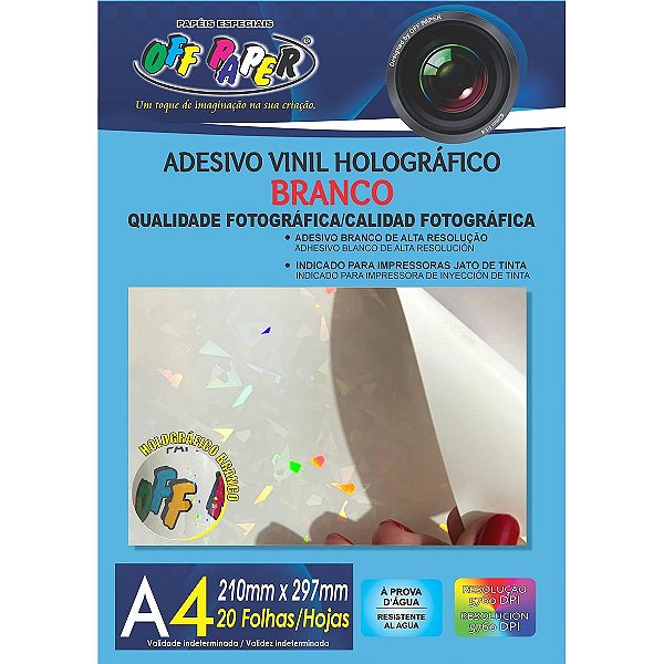 Adesivo Vinil Holografico Branco A4 20 Fls