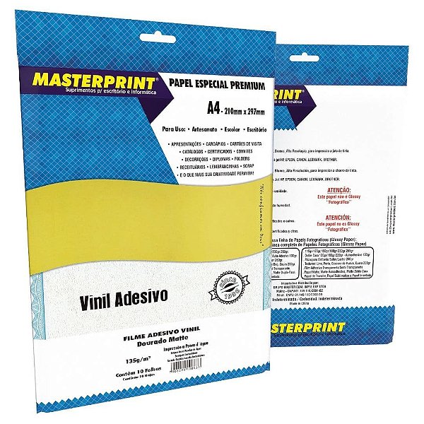 FILME ADESIVO VINIL DOURADO MATTE 135G/M² A4 - 10 FOLHAS MP
