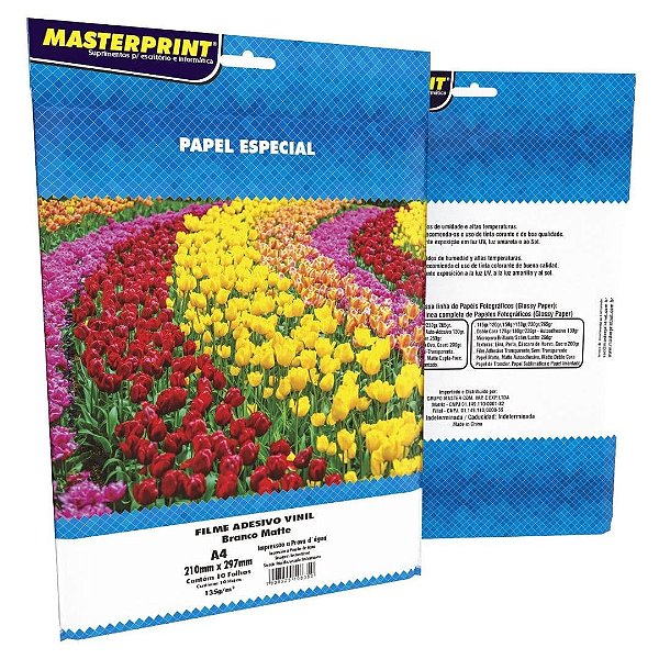 FILME ADESIVO VINIL BRANCO MATTE 135G/M² A4 - 10 FOLHAS MP
