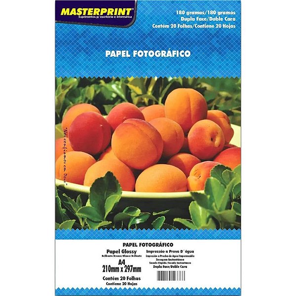 PAPEL FOTO GLOSSY  DUPLA FACE 180G/M² A4 - 20 FOLHAS MP