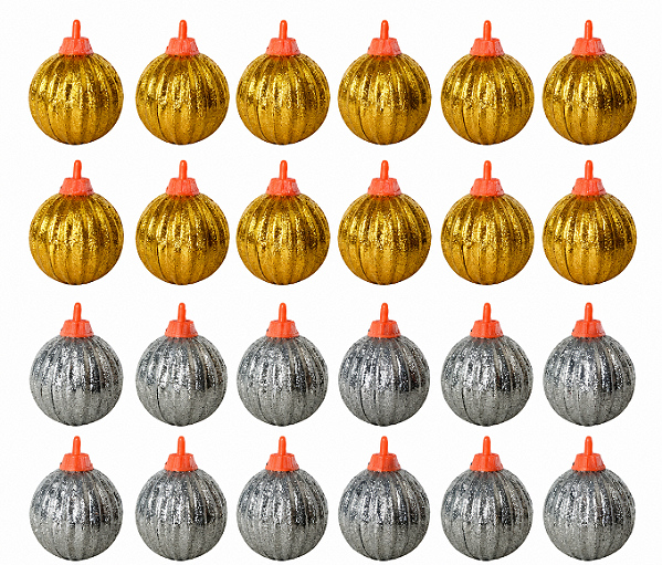 Jogo com 24 Bolas de Natal com Fios Prateados e Dourados 4cm