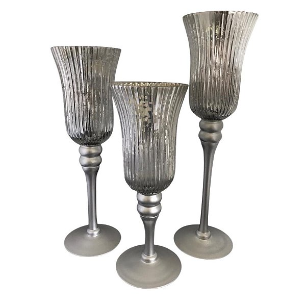 Trio de Castiçais Prata 30/35/40cm