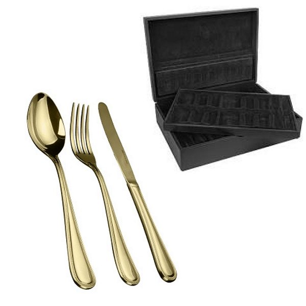 Faqueiro 101 Peças Pearl Aço Inox Champanhe PVD C/Estojo -Fracalanza