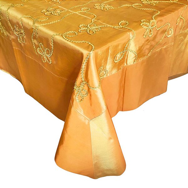 Toalha De Mesa Retangular Caramelo Com Aplicações 2,72x1,82m
