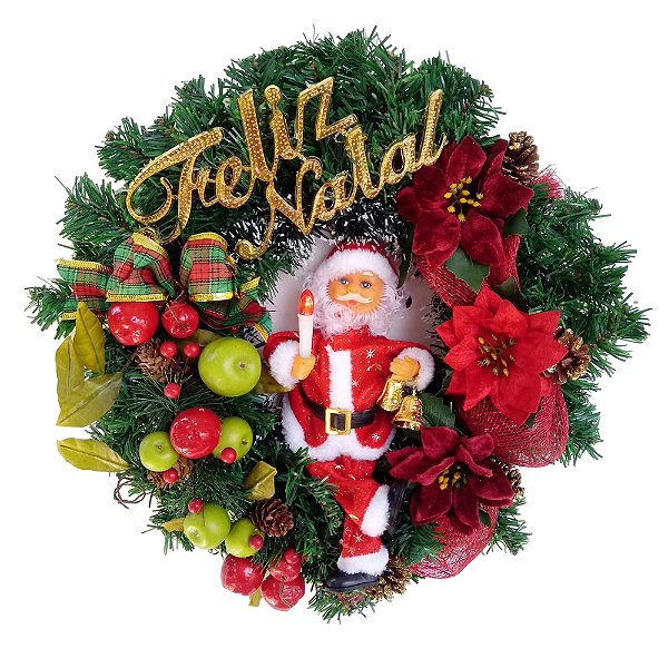 Guirlanda Natalina Papai Noel Com Luz e Músicas Natalinas 45cm