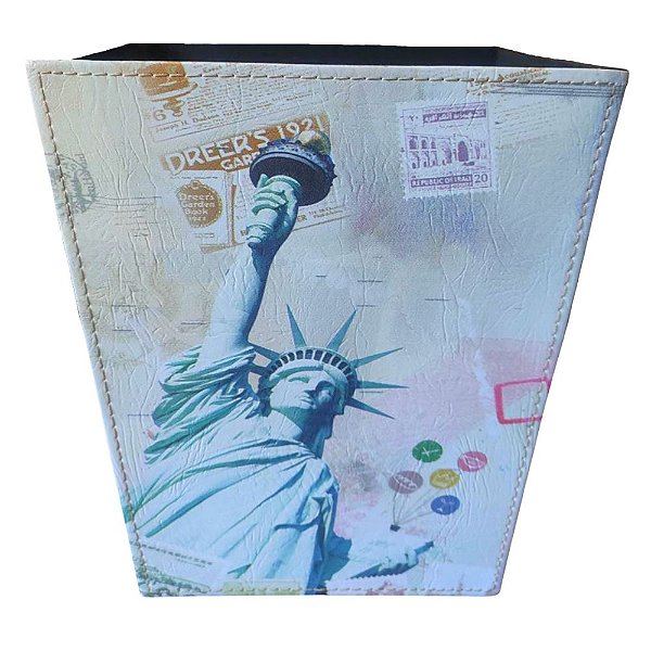 Lixeira Para Escritório em Material Ecológico Estampa New York 28x24x24cm - Saldão
