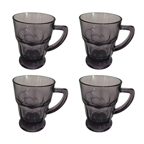 Jogo Com 4 Caneca Com Pés Vidro Temperado Pasabahce 260ml. SALDÃO