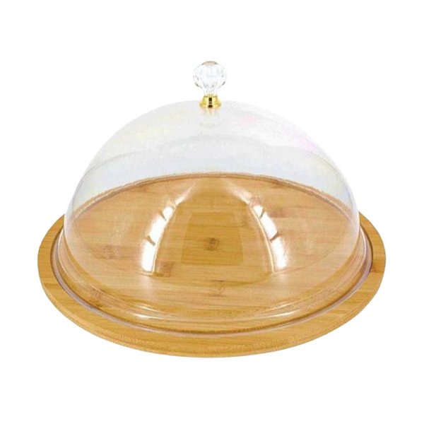 Queijeira/Bandeja de Bambu 22cm Com Tampa Acrílico