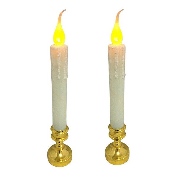 Velas Led Natalinas Jogo C/ 2 - Tipo Castiças 25cm - Chama Oscilante.