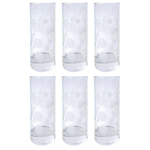 Jogo com 6 Copos Geométrico Bolinhas Long Drink 485ml - Pasabahce