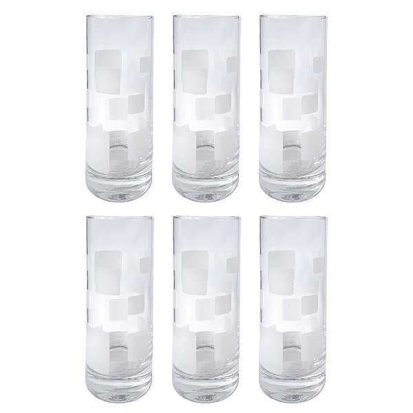 Jogo com 6 Copos 485ml Geométricos Quadrados Long Drink - Pasabahce