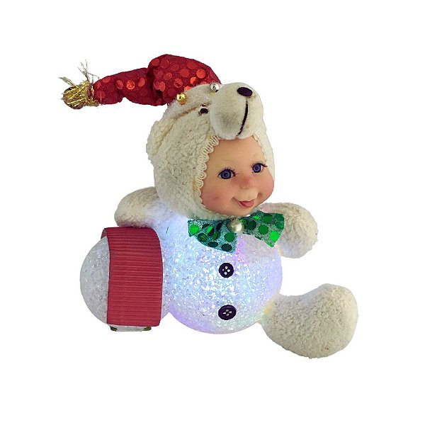 Urso Baby Decoração Natalina Com Leds No Corpo e Olhos De Vidro Com Cílios SALDÃO.