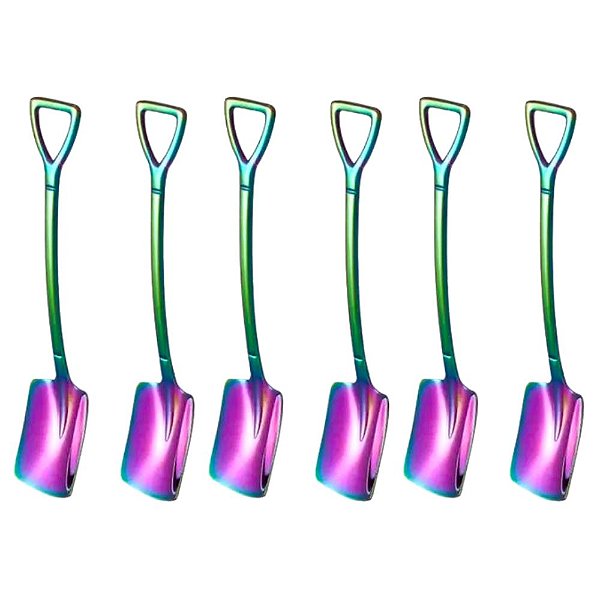 Jogo 6 Colheres Para Chá / Sobremesa Modelo Pá Furtacor Rainbow Aço inox