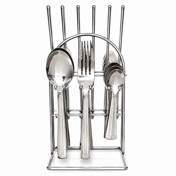 Faqueiro Com 25 Peças Com Suporte Aço Inox Monobloco Clássico