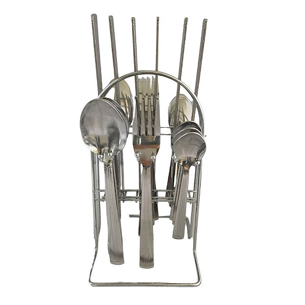 Faqueiro 24 Peças c/ Suporte - Aço Inox design Clássico