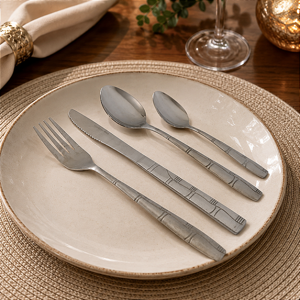Faqueiro 24 Peças Aço Inox Monobloco Cabo Design Bambu