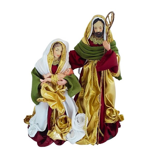 Presépio Sagrada Família 25cm Seda Plus/Resina Luxo Enfeite de Natalino - Saldão