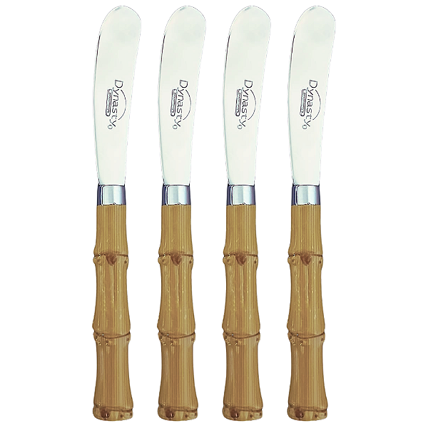 Jogo com 4 Espátulas em Aço Inox com Cabo Plástico Estilo Bambu 16cm Dynasty