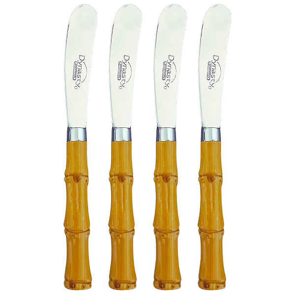 Jogo com 4 Espátulas Para Patês Manteiga Aço Inox com Cabo Plástico Estilo Bambu 16cm Dynasty
