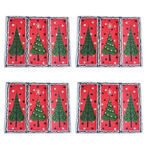 Jogo Americano Natalino 4 Peças Árvore de Natal Tecido Gobelin 46x33cm