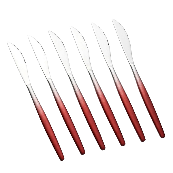 Jogo com 6 Facas De Mesa Aço Inox Slim Vermelho Gradiente 22cm