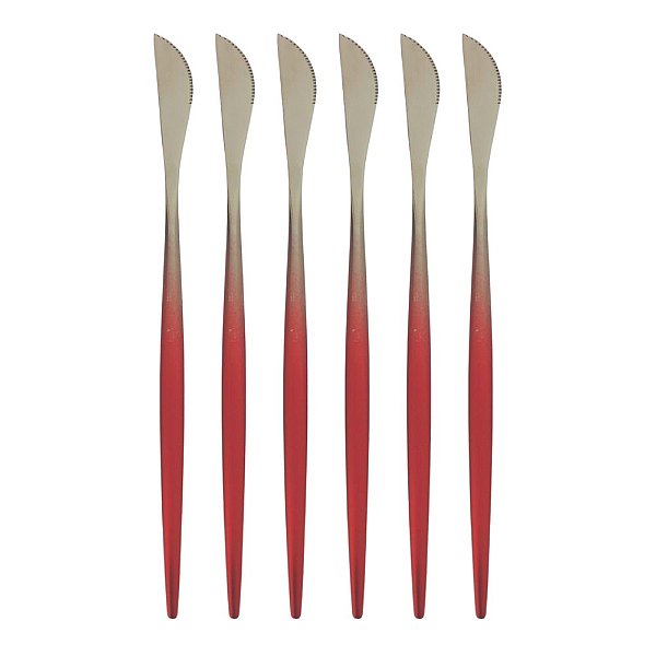 Jogo com 6 Facas De Mesa Aço Inox Slim Vermelho Gradiente 22cm