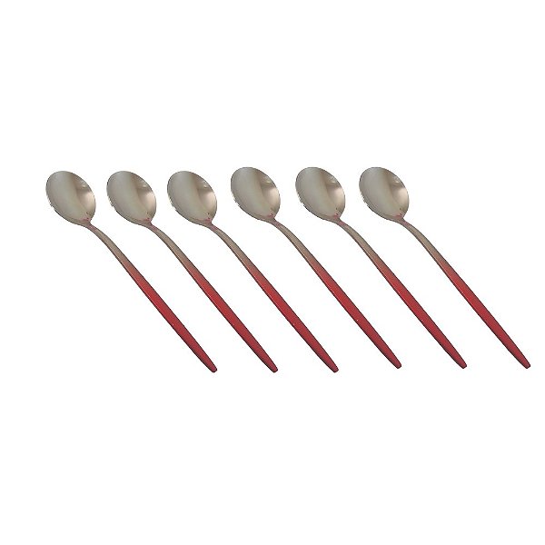 Jogo com 6 Colheres de Cafe / Chá Aço Inox Slim Vermelho Gradiente