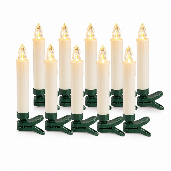Kit com 10 Velas Decorativas de Natal LED Sem Fio com Controle Remoto e Presilhas para Árvore