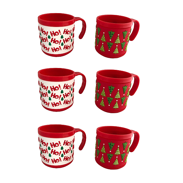 Jogo Com 6 Canecas Natalinas Com Silicone 2 Modelos SALDÃO.