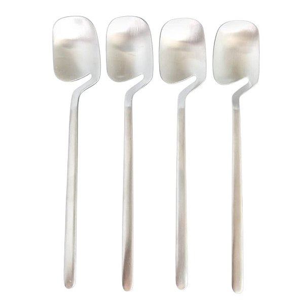 Jogo Kit 4 Colheres Prata  Aço Inox Modelo Vazado -Skeleton.