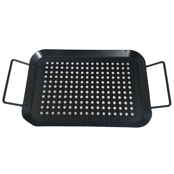 Assadeira para Grelhar Churrasco Legumes Ferro Antiaderente Preto