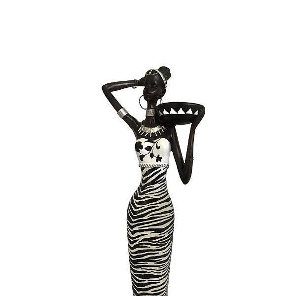 Escultura Estátua Mulher Negra 60cm Pintura Branco e Preto SALDÃO.