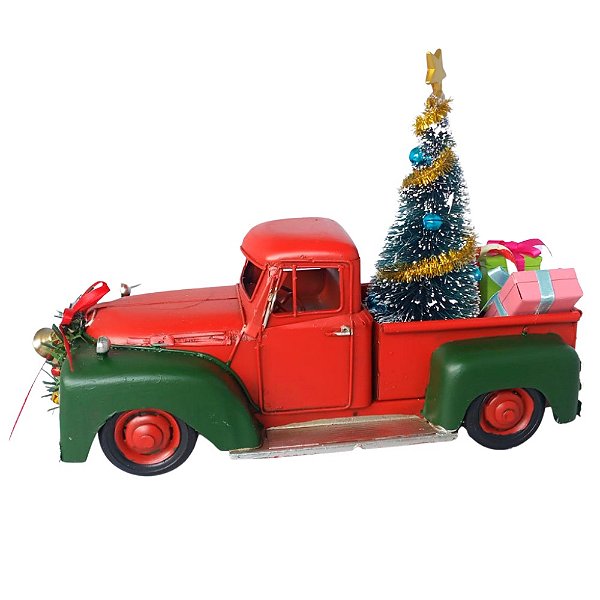 Caminhão de Metal Com Decoração Natalina 20 Leds Com Árvore de Natal.