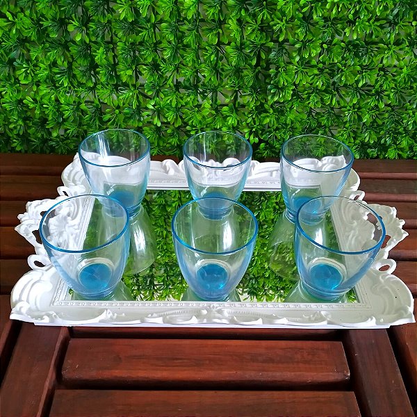 Jogo 6 Copos 250ml Vidro Fundo Turquesa Com Bandeja Pasabahce