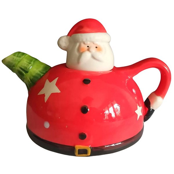 Bule Natalino 350ml Papai Noel Com Tampa Cerâmica 12x7cm.