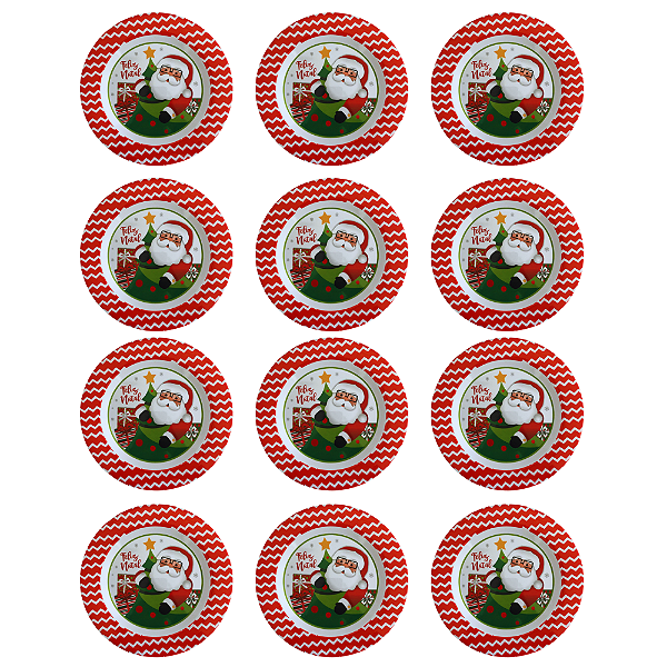Jogo com 12 Pratos Fundos Natalinos  Ø23cm Papai Noel Melamina Super Saldão
