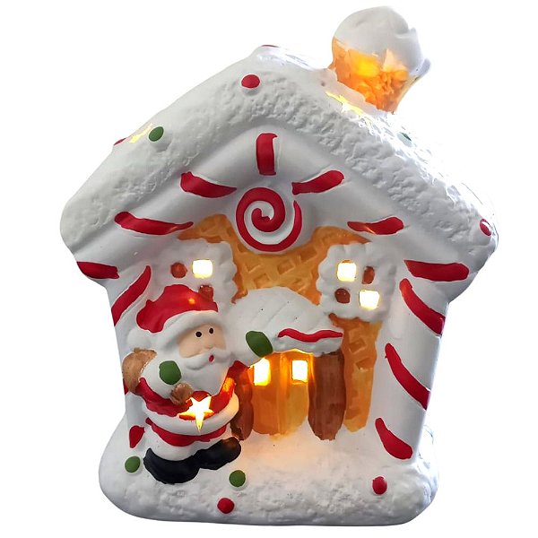 Casinha Natalina De Cerâmica Modelo Biscoito Com Led 12x7x14cm Saldão