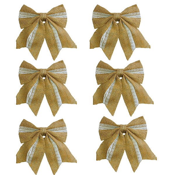 Laços Natalinos Rústicos 6 Unidades Juta/Renda 20x24cm SALDÃO.
