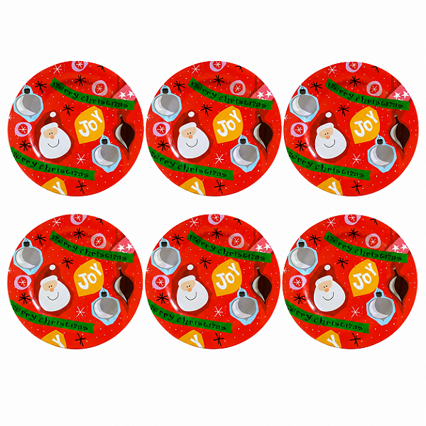 Jogo Com 6 Sousplats 31cm Estampa Natalina Merry Christimas Melamina