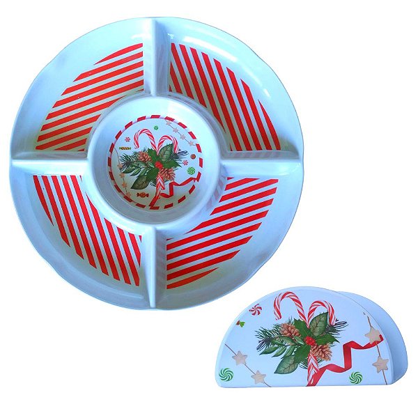 Jogo de Petisqueira 5 Divisórias e Porta Guardanapos Melamina Produto Sintético.