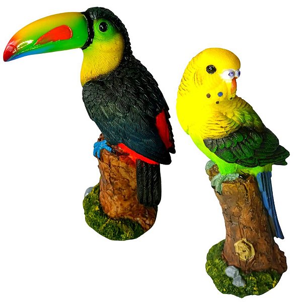 Kit Pássaros Brasileiros Periquito + Tucano - Feito Em Resina