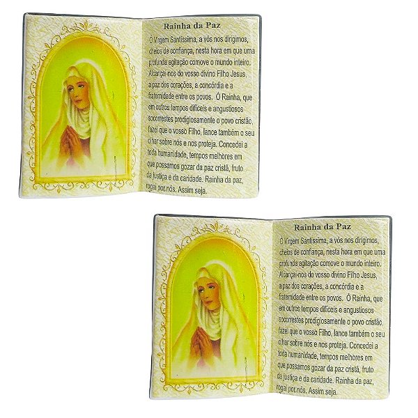 Jogo 2 Mini Livros de Oração Rainha da Paz Enfeite de Cerâmica Para Bancada 10x7cm Dicapri