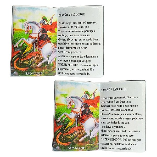 Jogo 2 Mini Livros de Oração á São Jorge Enfeite de Cerâmica Para Bancada 10x7cm Dicapri