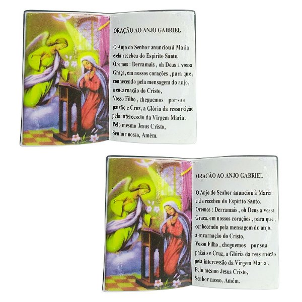 Jogo 2 Mini Livros de Oração ao Anjo Gabriel Enfeite de Cerâmica Para Bancada 10x7cm Dicapri