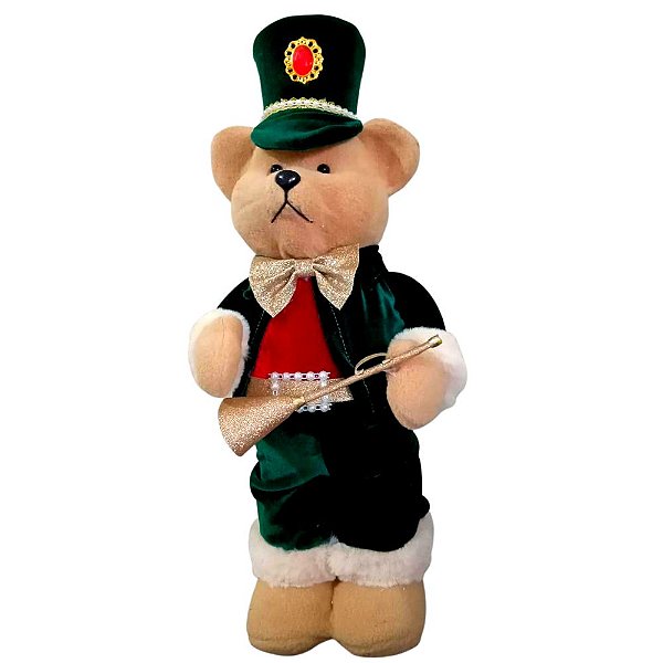 Urso Decorativo Com Cartola e Corneta 42x19x17cm Enfeite de Natal