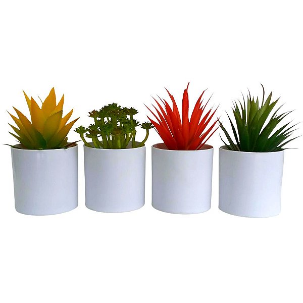 Vasos de Melamina Jogo C/4 Com Suculentas 14x7,5x7,5cm.