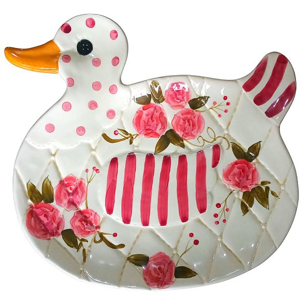 Petisqueira / Saladeira Pato Matelassê Cerâmica Pintada á mão 30x31x3cm -Saldão